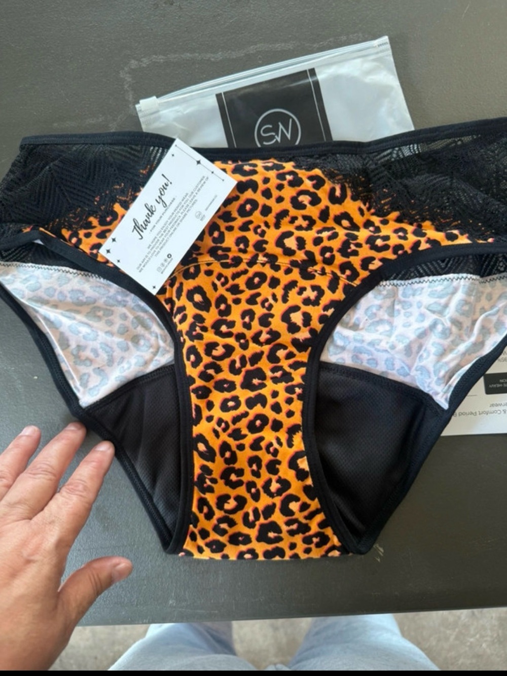 Savvy Orange Leopard Print Bikini period panties with Black Accents